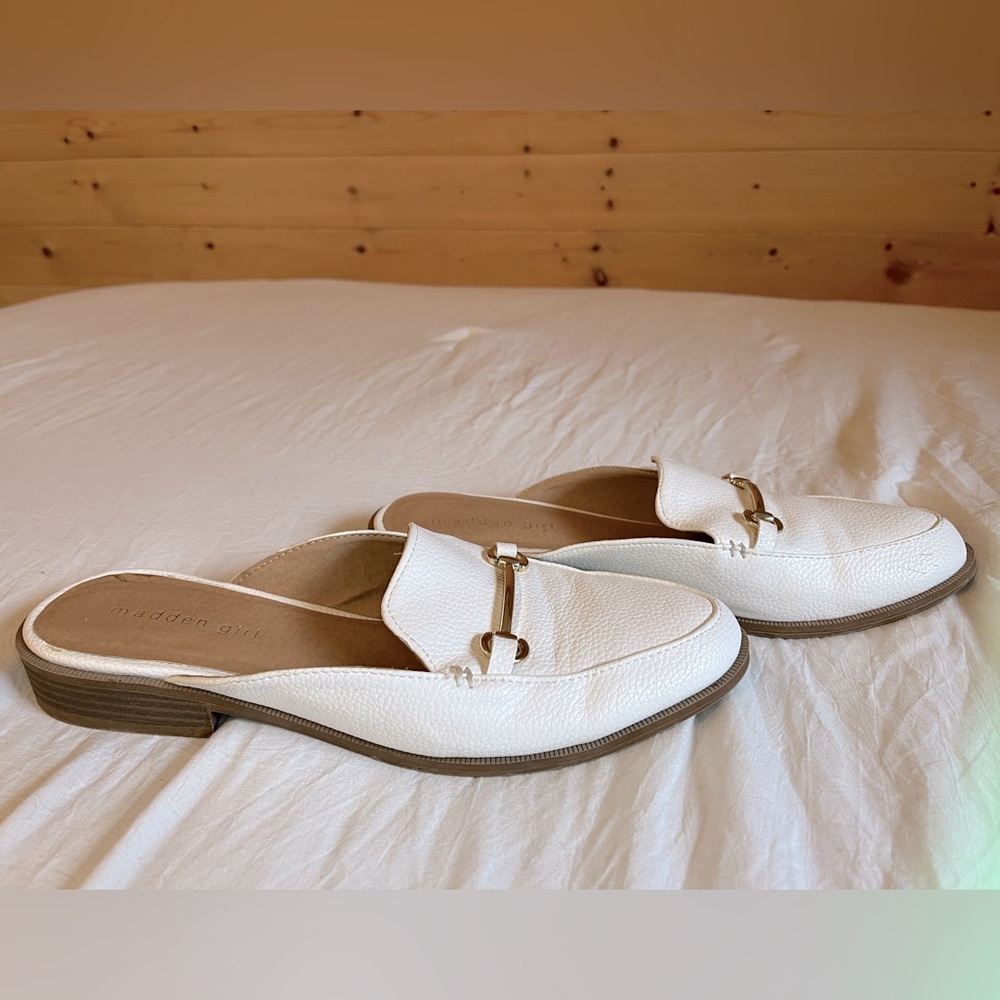Madden Girl White Mules, Size 8.5.